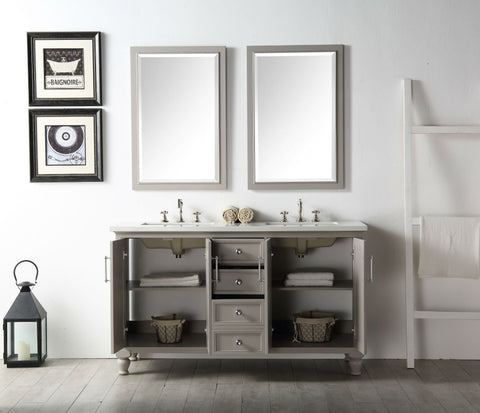 Image of 60" WOOD SINK VANITY WITH QUARTZ TOP-NO FAUCET IN WARM GREY WH7560-WG