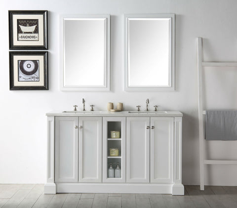 Image of 60" WOOD SINK VANITY WITH QUARTZ TOP-NO FAUCET IN WHITE WH7360-W