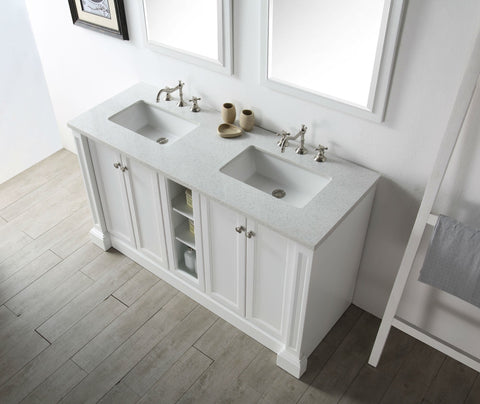 Image of 60" WOOD SINK VANITY WITH QUARTZ TOP-NO FAUCET IN WHITE WH7360-W