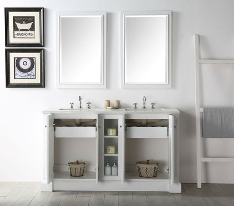 Image of 60" WOOD SINK VANITY WITH QUARTZ TOP-NO FAUCET IN WHITE WH7360-W