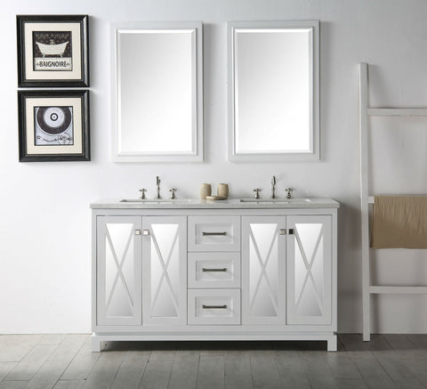 Image of 60" WOOD SINK VANITY WITH QUARTZ TOP-NO FAUCET IN WHITE WH7460-W