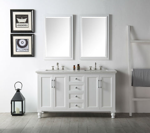 Image of 60" WOOD SINK VANITY WITH QUARTZ TOP-NO FAUCET IN WHITE WH7560-W