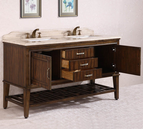 Image of 65" SOLID WOOD SINK VANITY WITH TRAVERTINE-NO FAUCET AND BACKSPLASH WH3765