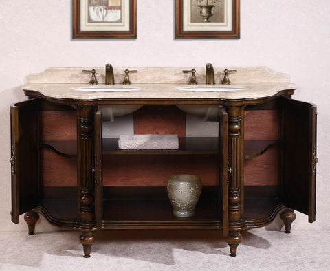 Image of 67" SOLID WOOD SINK VANITY WITH TRAVERTINE TOP-NO FAUCET AND BACKSPLASH WH3567