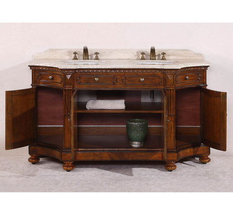 Image of 68" SOLID WOOD SINK VANITY WITH TRAVERTINE-NO FAUCET AND BACKSPLASH WH3368