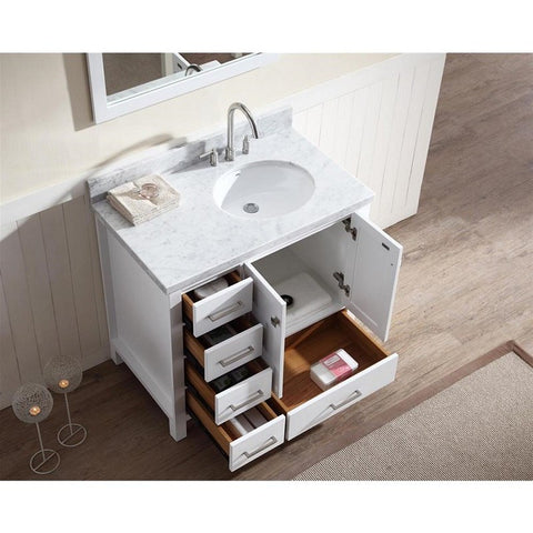 Image of Ariel Cambridge 37" White Modern Single Oval Sink Bathroom Vanity A037S-R-VO-WHT