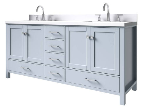 Image of Ariel Cambridge Grey Transitional 73" Double Rectangle Sink Vanity w/ White Quartz Countertop | A073DWQRVOGRY