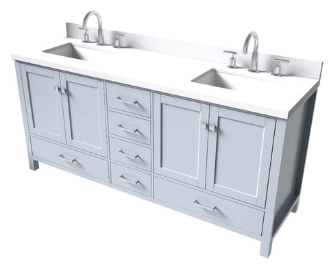 Image of Ariel Cambridge Grey Transitional 73" Double Rectangle Sink Vanity w/ White Quartz Countertop | A073DWQRVOGRY