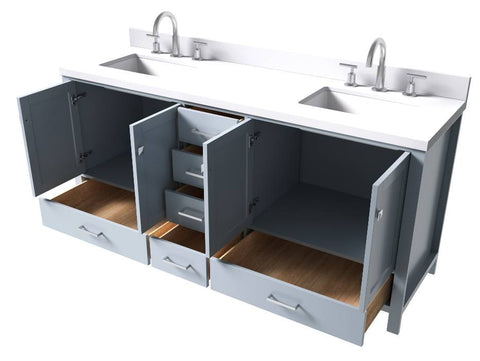 Image of Ariel Cambridge Grey Transitional 73" Double Rectangle Sink Vanity w/ White Quartz Countertop | A073DWQRVOGRY