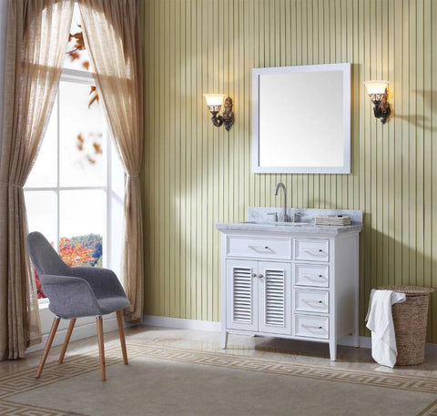 Image of Ariel Kensington 37" White Traditional Left Offset Single Sink Bathroom Vanity D037S-L-VO-WHT