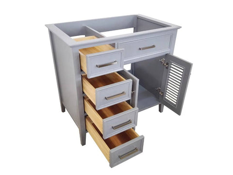 Image of Ariel Kensington 36" Grey Transitional Right Offset Single Sink Base Cabinet D037S-R-BC-GRY