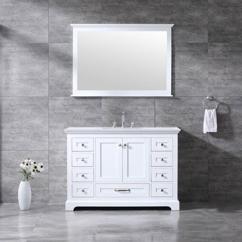 Image of Dukes Modern White 48" Single Vanity with Quartz Top, With Mirror