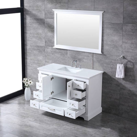 Image of Dukes Modern White 48" Single Vanity with Quartz Top, With Mirror