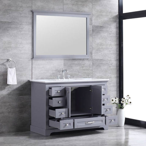 Image of Lexora Dukes Transitional Dark Grey 48" Single Square Sink Vanity Set | LD342248SBDSM46F