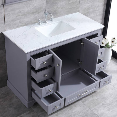 Image of Lexora Dukes Transitional Dark Grey 48" Single Square Sink Vanity Set | LD342248SBDSM46F
