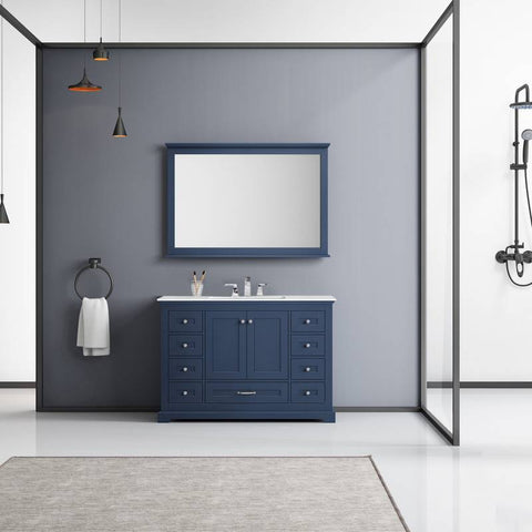 Image of Dukes Modern Navy Blue 48" Single Vanity with Quartz Top With Mirror