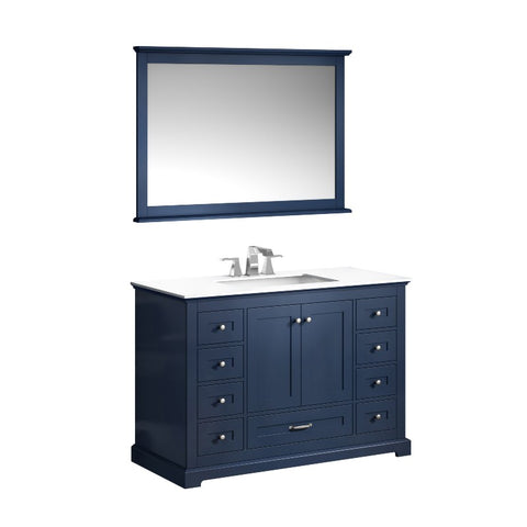 Image of Dukes Modern Navy Blue 48" Single Vanity with Quartz Top With Mirror