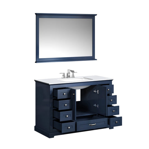 Image of Dukes Modern Navy Blue 48" Single Vanity with Quartz Top With Mirror