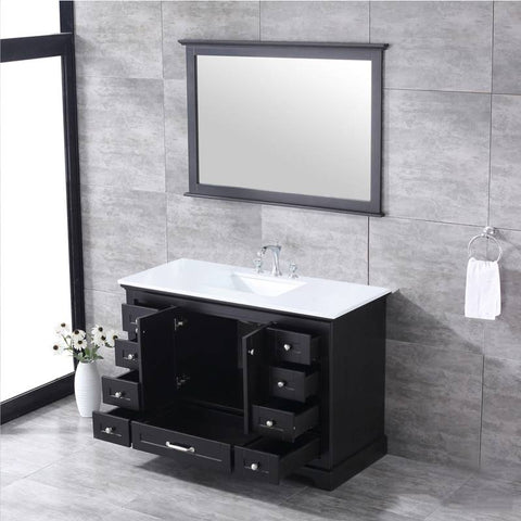 Image of Dukes Modern Espresso 48" Single Vanity with Quartz Top, With Faucet and Mirror