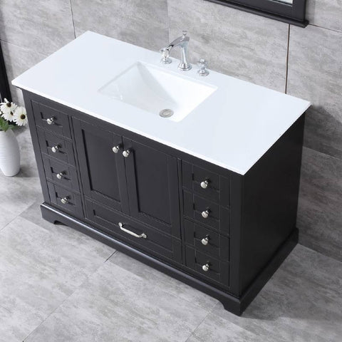 Image of Dukes Modern Espresso 48" Single Vanity with Quartz Top, With Faucet and Mirror