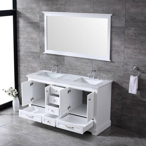 Image of Lexora Dukes Transitional White 60" Double Sink Vanity Set | LD342260DADSM58F
