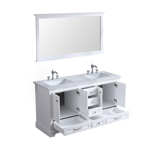 Image of Lexora Dukes Transitional White 60" Double Sink Vanity Set | LD342260DADSM58F