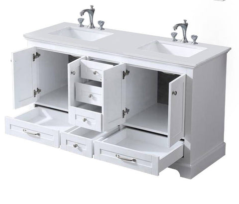 Image of Dukes Modern White 60" Double Vanity with Quartz Top, No Mirror