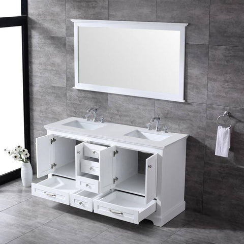 Image of Dukes Modern White 60" Double Vanity with Quartz Top With Mirror