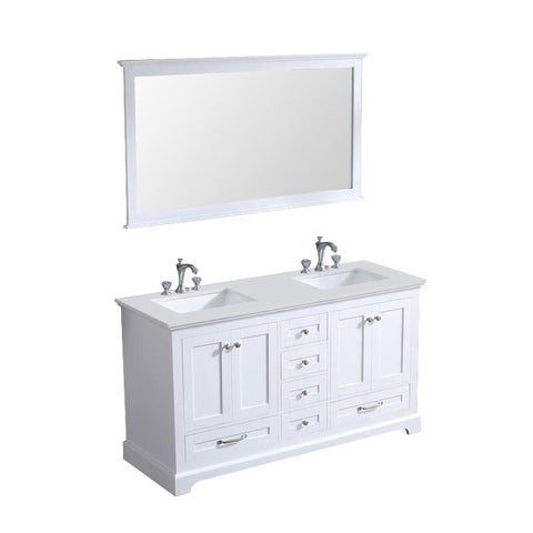 Image of Dukes Modern White 60" Double Vanity with Quartz Top, With Faucet and Mirror