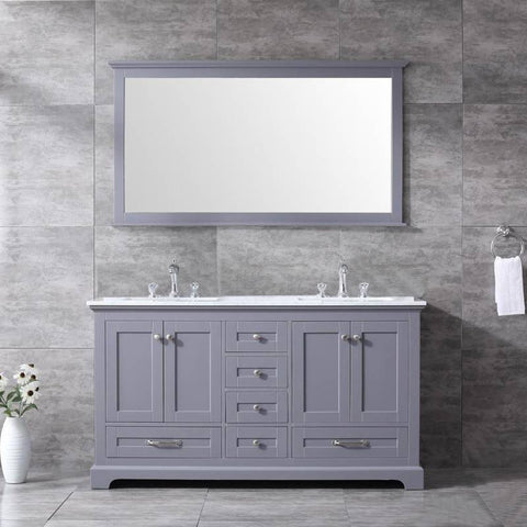 Image of Lexora Dukes Transitional Dark Grey 60" Double Sink Vanity Set | LD342260DBDSM58F