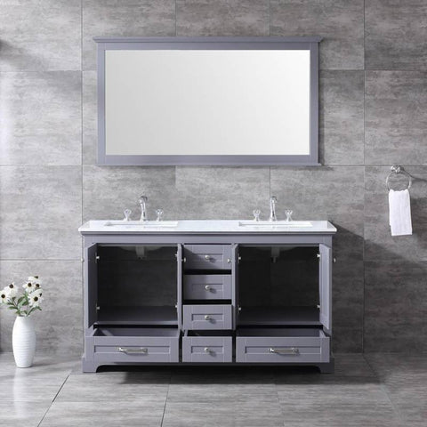 Image of Lexora Dukes Transitional Dark Grey 60" Double Sink Vanity Set | LD342260DBDSM58F