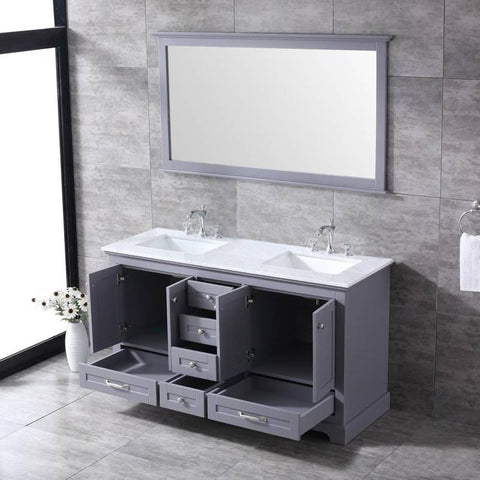 Image of Lexora Dukes Transitional Dark Grey 60" Double Sink Vanity Set | LD342260DBDSM58F
