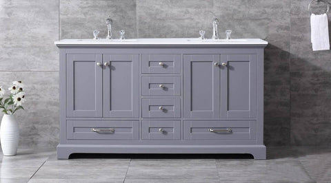 Image of Dukes Modern Daek Grey 60" Double Vanity with Quartz Top, No Mirror