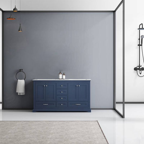 Image of Lexora Dukes Transitional Navy Blue 60" Double Vanity, no Mirror | LD342260DEDS000
