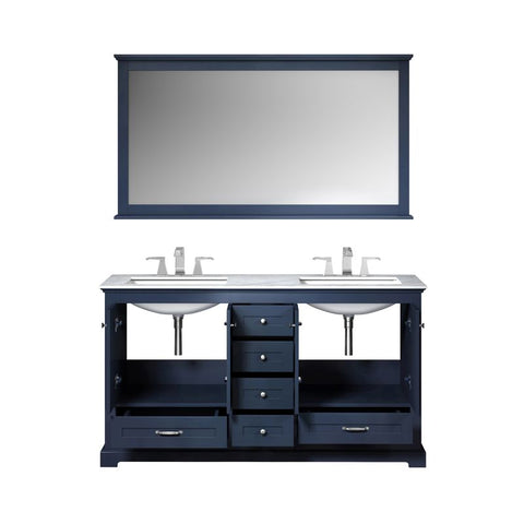 Image of Lexora Dukes Transitional Navy Blue 60" Double Vanity Set | LD342260DEDSM58F