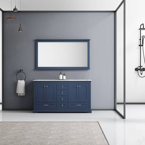 Image of Lexora Dukes Transitional Navy Blue 60" Double Vanity, with 58" Mirror | LD342260DEDSM58