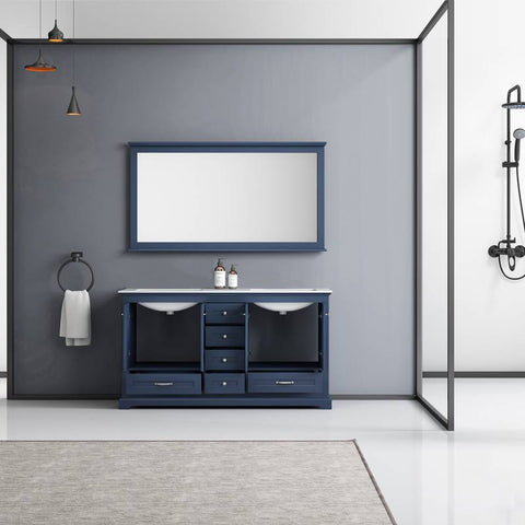 Image of Lexora Dukes Transitional Navy Blue 60" Double Vanity, with 58" Mirror | LD342260DEDSM58