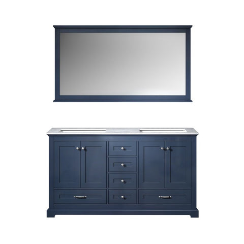 Image of Lexora Dukes Transitional Navy Blue 60" Double Vanity, with 58" Mirror | LD342260DEDSM58