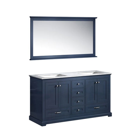 Image of Lexora Dukes Transitional Navy Blue 60" Double Vanity, with 58" Mirror | LD342260DEDSM58