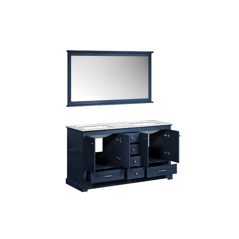 Image of Lexora Dukes Transitional Navy Blue 60" Double Vanity, with 58" Mirror | LD342260DEDSM58