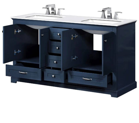 Image of Dukes Modern Navy Blue 60" Double Vanity with Quartz Top, No Mirror