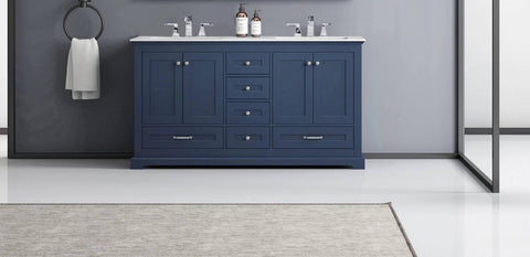 Image of Dukes Modern Navy Blue 60" Double Vanity with Quartz Top, No Mirror