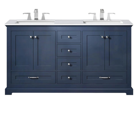 Image of Dukes Modern Navy Blue 60" Double Vanity with Quartz Top, No Mirror