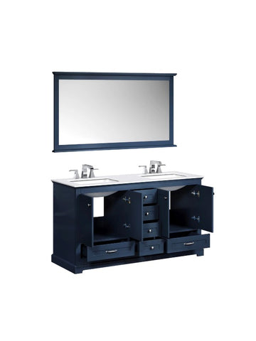 Image of Dukes Modern Navy Blue 60" Double Vanity with Quartz Top, With Faucet and Mirror