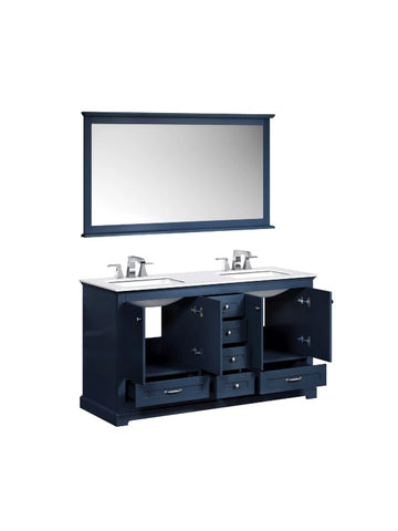 Image of Dukes Modern Navy Blue 60" Double Vanity with Quartz Top With Mirror