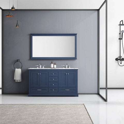 Image of Dukes Modern Navy Blue 60" Double Vanity with Quartz Top, With Faucet and Mirror