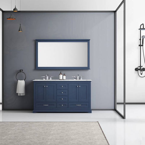 Image of Dukes Modern Navy Blue 60" Double Vanity with Quartz Top With Mirror