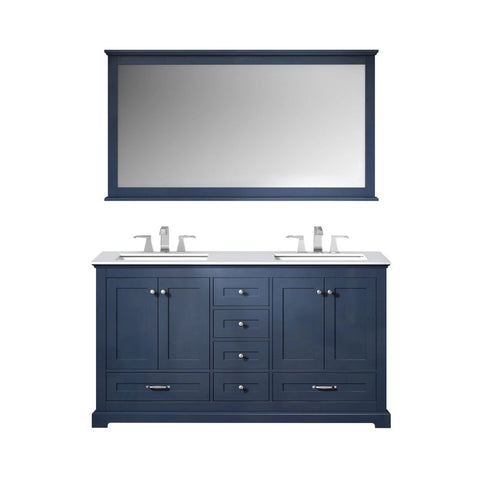 Image of Dukes Modern Navy Blue 60" Double Vanity with Quartz Top With Mirror