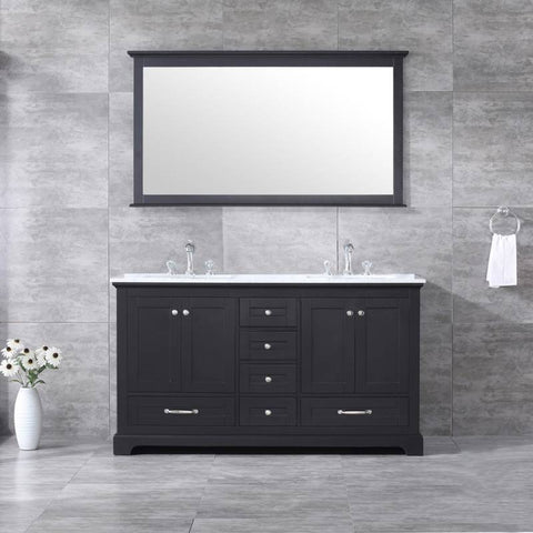 Image of Lexora Dukes Transitional Espresso 60" Double Vanity Set | LD342260DGDSM58F