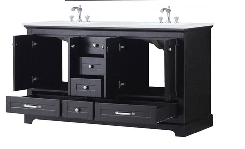 Image of Dukes Modern Espresso 60" Double Vanity with Quartz Top, No Mirror